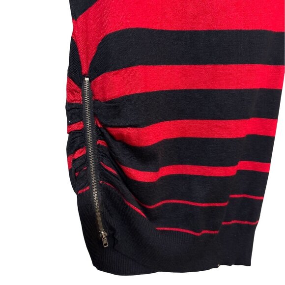 Striped Black & Red Cowl Neck Sweater Dress W/ Zipper Detail Moral Fiber S - Picture 3 of 7